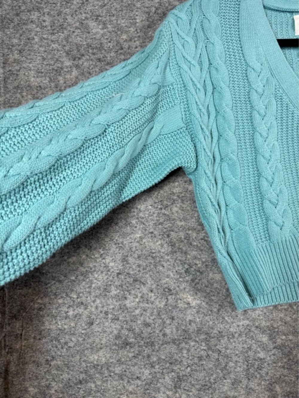 Kuwalla Cable Knit Cropped Buttoned Cardigan Sweater Teal Cozy Boho Size S Relax - Picture 6 of 13